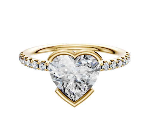 18K Yellow Gold Bezel Half Bezel East/West Classic Dome 1-Row-Pave 2.5mm Engagement Ring