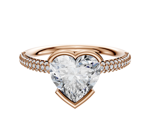 18K Rose Gold Bezel Half Bezel East/West Classic Dome 3-Row-Pave 2.0mm Engagement Ring