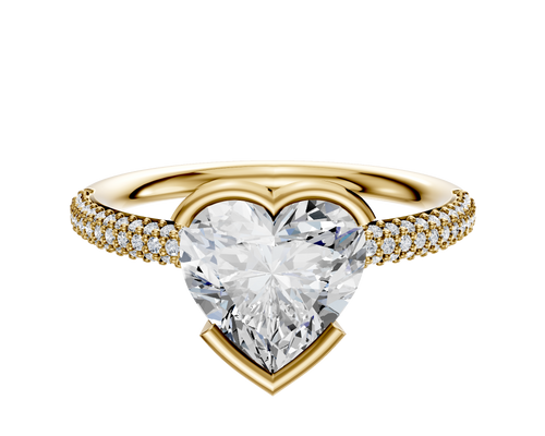 14K Yellow Gold Bezel Half Bezel East/West Classic Dome 3-Row-Pave 2.0mm Engagement Ring