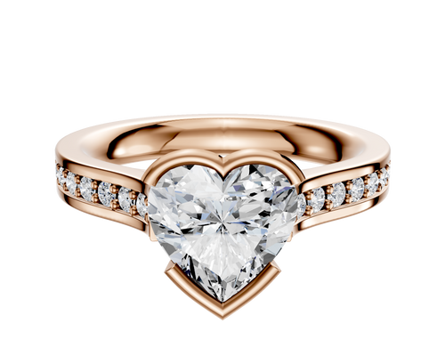 18K Rose Gold Bezel Half Bezel East/West Cathedral Flat 1-Row-Pave 2.5mm Engagement Ring