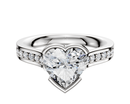 14K White Gold Bezel Half Bezel East/West Cathedral Flat 1-Row-Pave 2.5mm Engagement Ring