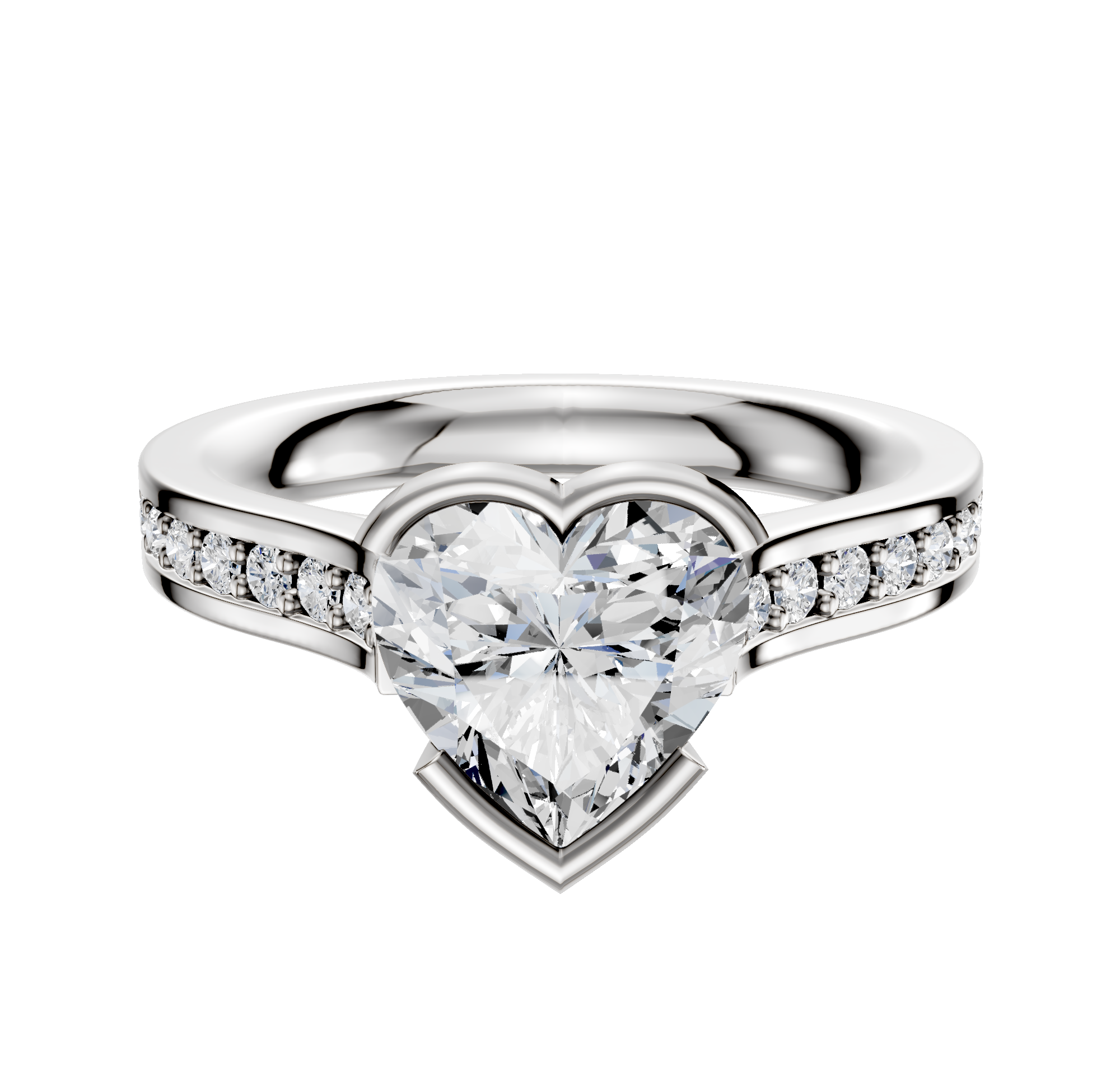 An 18K Two Tone Bezel Half Bezel East/West Cathedral Flat 1-Row-Pave 2.5mm Engagement Ring displayed on a plain white background, featuring a modern design with sparkling stones set along the band.