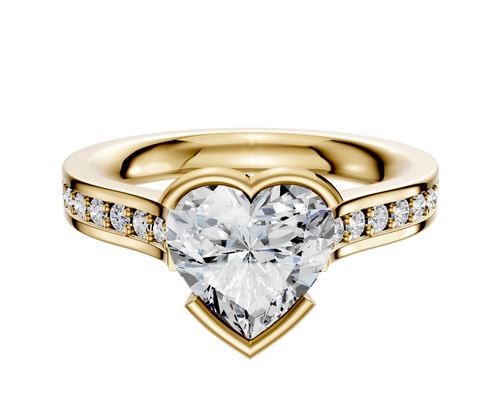 18K Yellow Gold Bezel Half Bezel East/West Cathedral Flat 1-Row-Pave 2.5mm Engagement Ring