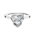 A 14K white gold bezel half-bezel East/West cathedral flat 1.5mm engagement ring is displayed on a plain white background.
