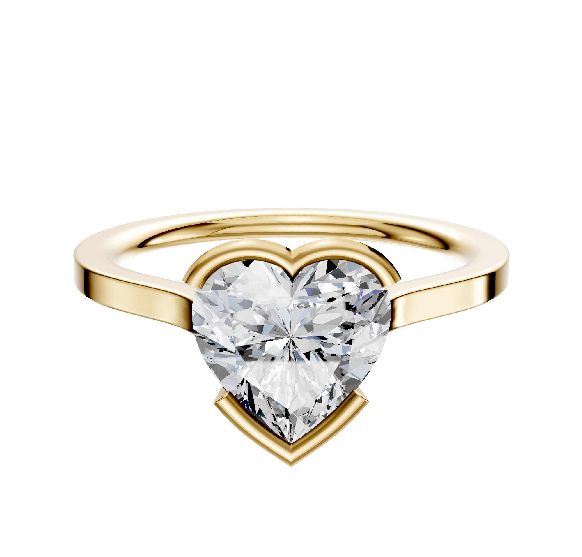A 14K yellow gold cathedral engagement ring with a 1.5mm flat band and east/west bezel-set centerpiece, shown against a plain white background.