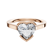 The 14K Rose Gold Bezel Half Bezel East/West Cathedral Flat 2.0mm Engagement Ring features a sleek, elegant design with a striking center stone, displayed against a white background.