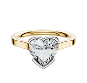 An 18K two-tone Bezel Half Bezel East/West Cathedral Flat 2.0mm Engagement Ring displayed against a white background.