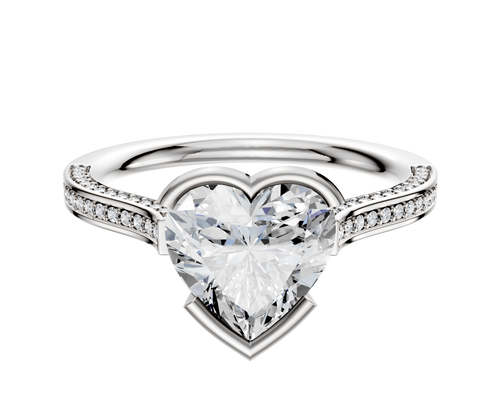 14K White Gold Bezel Half Bezel East/West Cathedral Flat 3-Row-Pave 2.0mm Engagement Ring