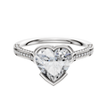 A 14K white gold bezel half bezel east/west cathedral flat engagement ring with a 3-row-pave band (2.0mm), shown on a white background.