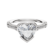 The Platinum Bezel Half Bezel East/West Cathedral Flat 3-Row-Pave 2.0mm Engagement Ring features a sleek platinum band with sparkling rows of pave-set diamonds for a modern, elegant look.