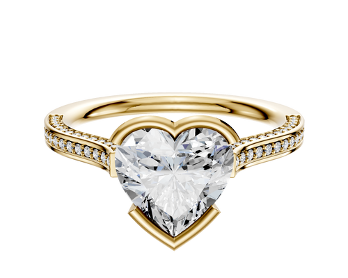 14K Yellow Gold Bezel Half Bezel East/West Cathedral Flat 3-Row-Pave 2.0mm Engagement Ring