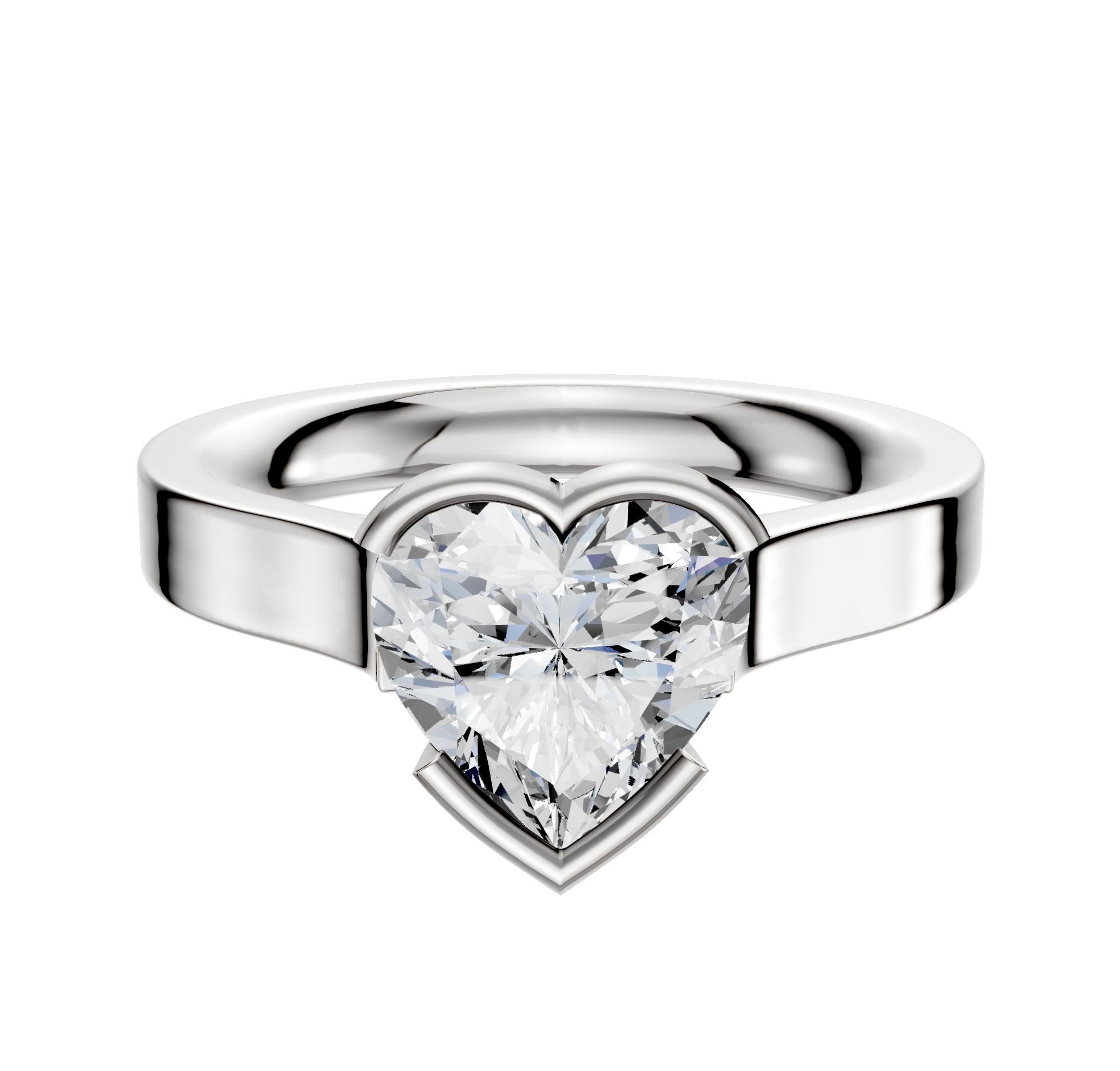 A platinum engagement ring featuring a half bezel east/west cathedral setting and a flat 3.0mm polished band for a modern look.
