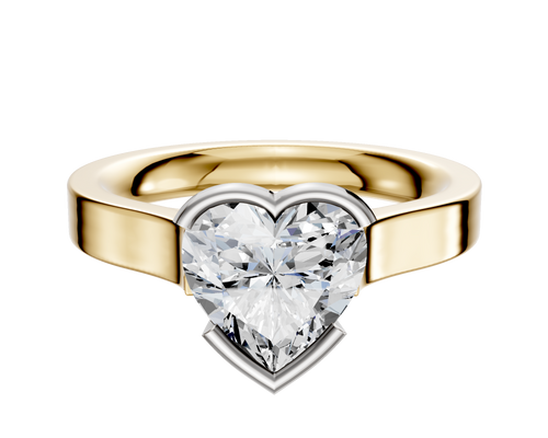 18K Two Tone Bezel Half Bezel East/West Cathedral Flat 3.0mm Engagement Ring