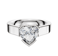 A 14K white gold bezel half bezel East/West cathedral flat 4.0mm engagement ring is displayed on a plain white background.
