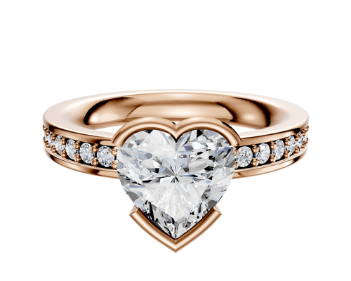 18K Rose Gold Bezel Half Bezel East/West Classic Flat 1-Row-Pave 2.5mm Engagement Ring