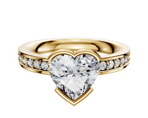 14K Yellow Gold Bezel Half Bezel East/West Classic Flat 1-Row-Pave 2.5mm Engagement Ring