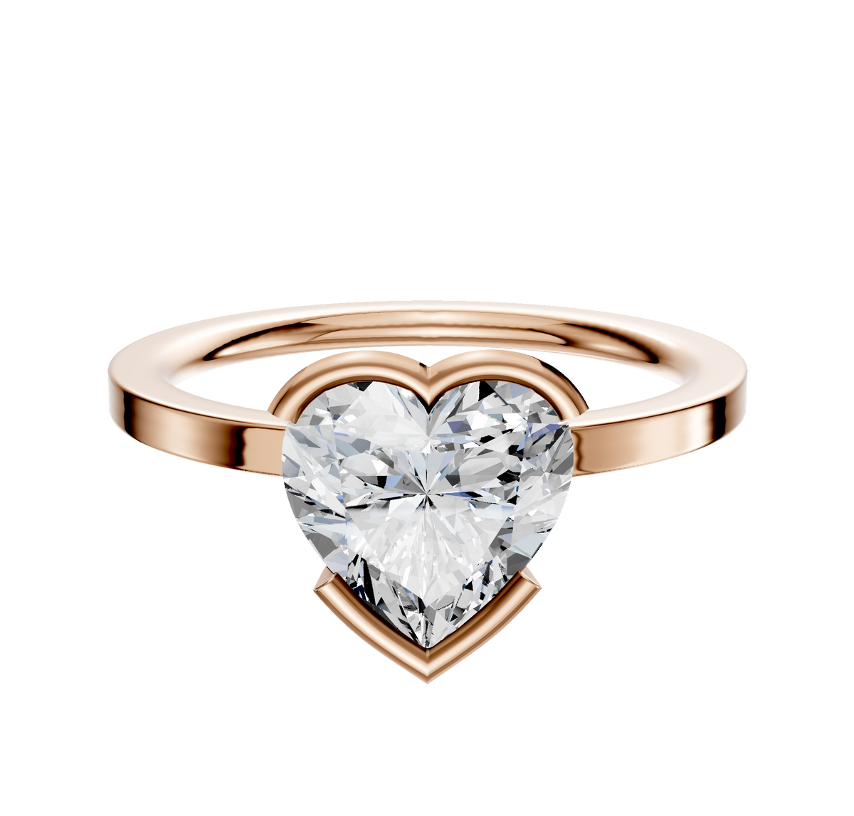 A 14K rose gold engagement ring with a classic flat 1.5mm band and an east/west half bezel setting, displayed against a plain white background.