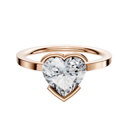 An 18K rose gold bezel half bezel East/West classic flat 1.5mm engagement ring is shown against a plain white background.