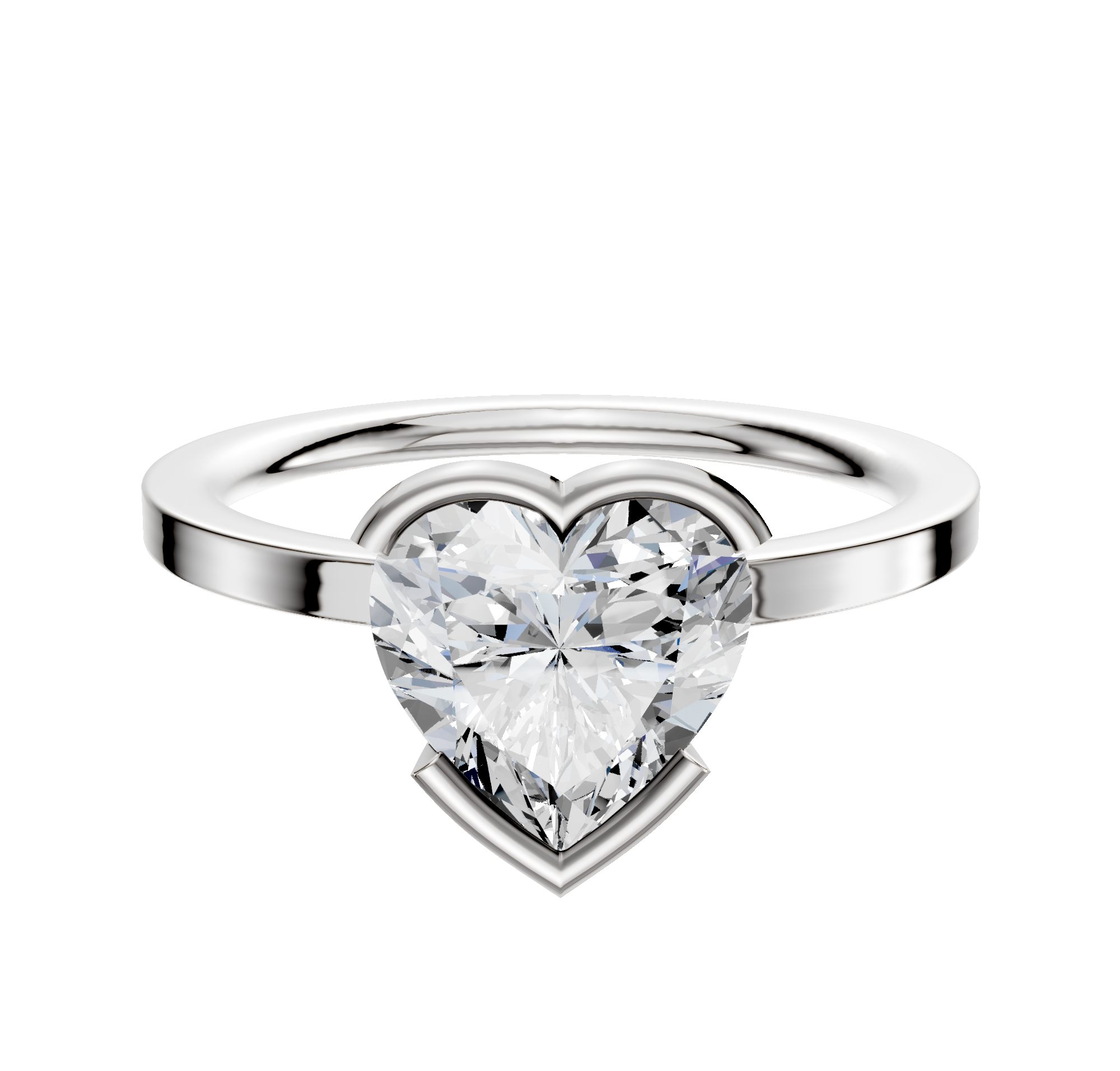 A Platinum Bezel Half Bezel East/West Classic Flat 1.5mm Engagement Ring showcased on a white background, featuring a sleek flat band with an elegant half bezel setting for a modern, timeless look.