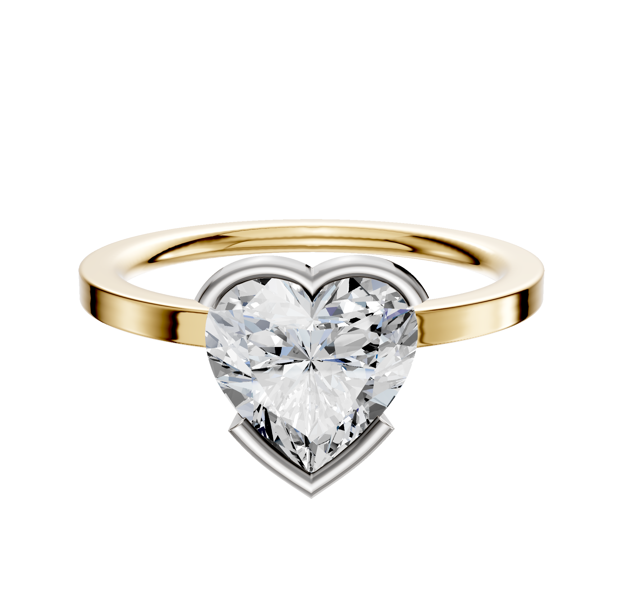 The 18K Two Tone Bezel Half Bezel East/West Classic Flat 1.5mm Engagement Ring features a sophisticated design, displayed against a plain white background.