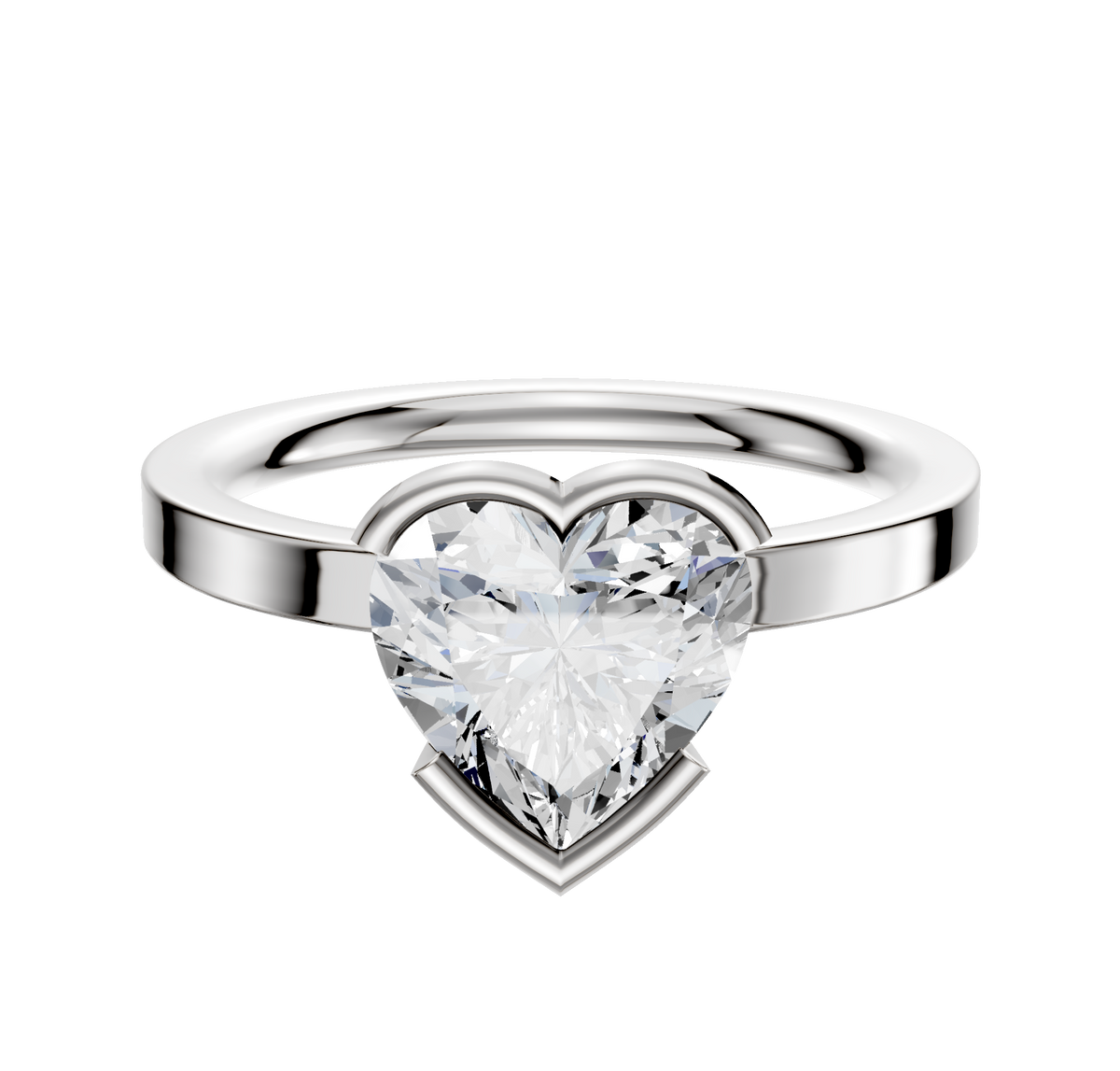 A 14K White Gold Bezel Half Bezel East/West Classic Flat 2.0mm Engagement Ring, featuring a clear center diamond, is displayed on a plain white background.