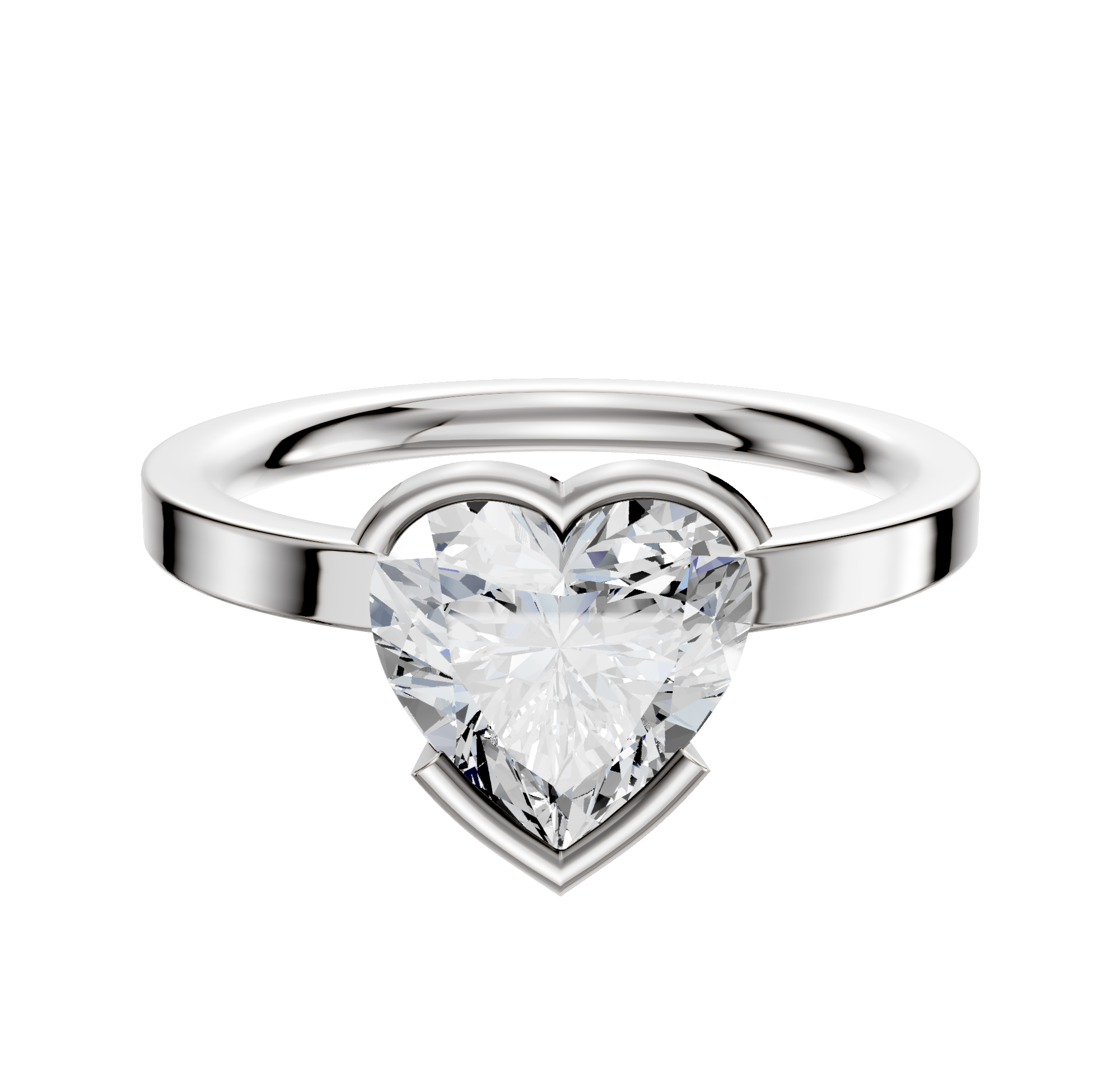 A Platinum Bezel Half Bezel East/West Classic Flat 2.0mm Engagement Ring with a central diamond, shown on a plain white background.