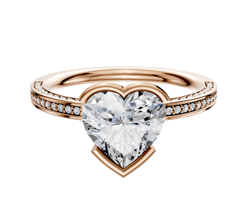 18K Rose Gold Bezel Half Bezel East/West Classic Flat 3-Row-Pave 2.0mm Engagement Ring