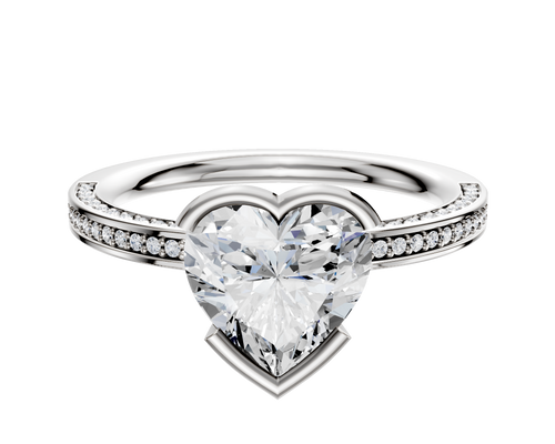 14K White Gold Bezel Half Bezel East/West Classic Flat 3-Row-Pave 2.0mm Engagement Ring