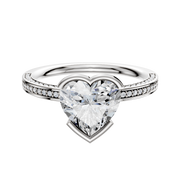 A Platinum Bezel Half Bezel East/West Classic Flat 3-Row-Pave 2.0mm Engagement Ring with small diamonds along the band, displayed on a white background.