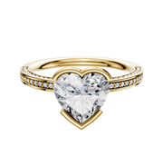 The 14K Yellow Gold Bezel Half Bezel East/West Classic Flat 3-Row-Pave 2.0mm Engagement Ring features a striking center and sparkling pave-set diamonds along the elegant band.