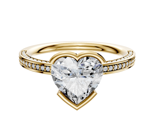 18K Yellow Gold Bezel Half Bezel East/West Classic Flat 3-Row-Pave 2.0mm Engagement Ring
