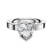 A platinum engagement ring, 3.0mm wide, with a classic flat half bezel set east/west, displayed on a smooth reflective band against a plain white background.