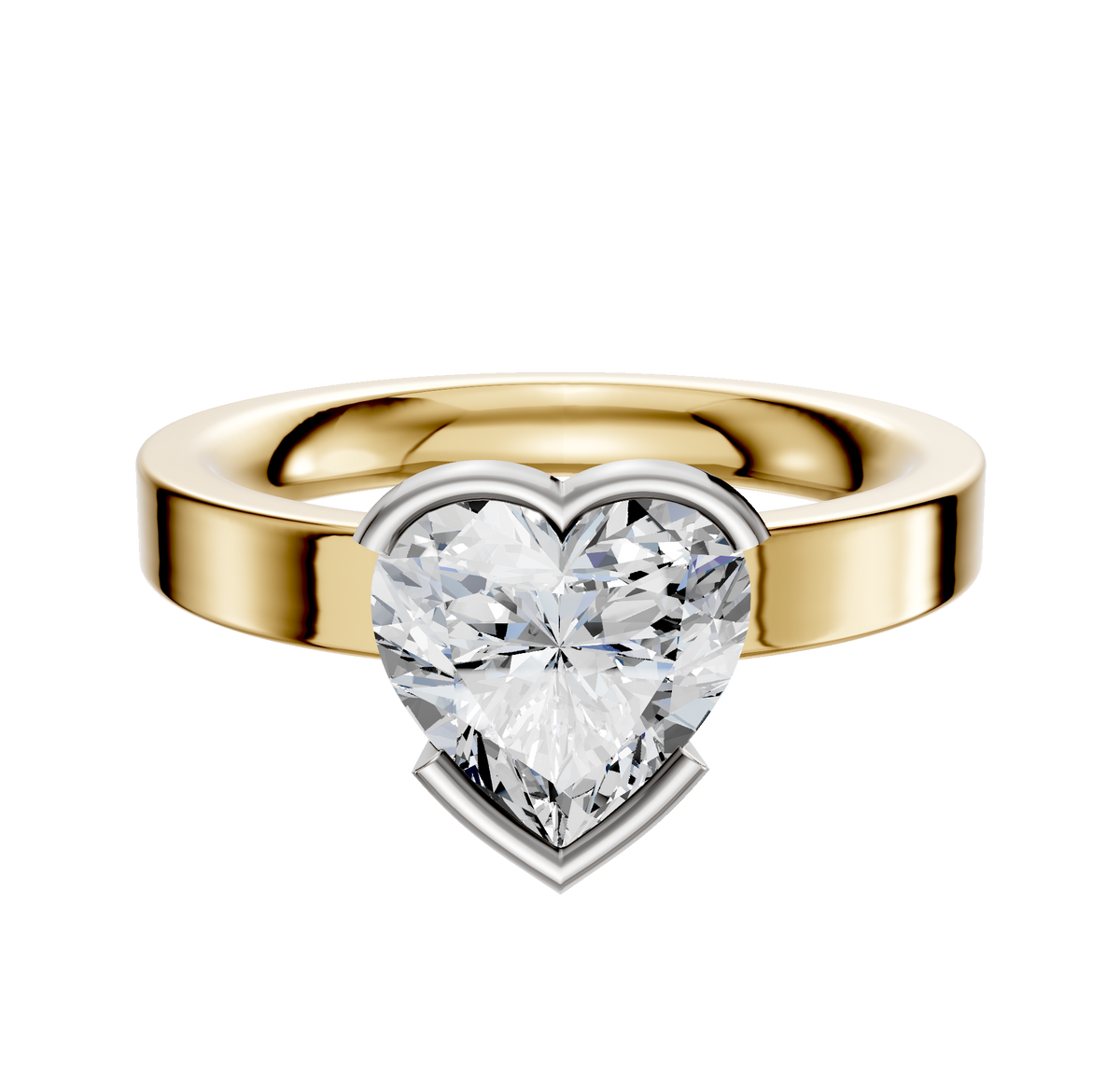 A 14K two-tone bezel half bezel East/West classic flat 3.0mm engagement ring, shown against a plain white background.