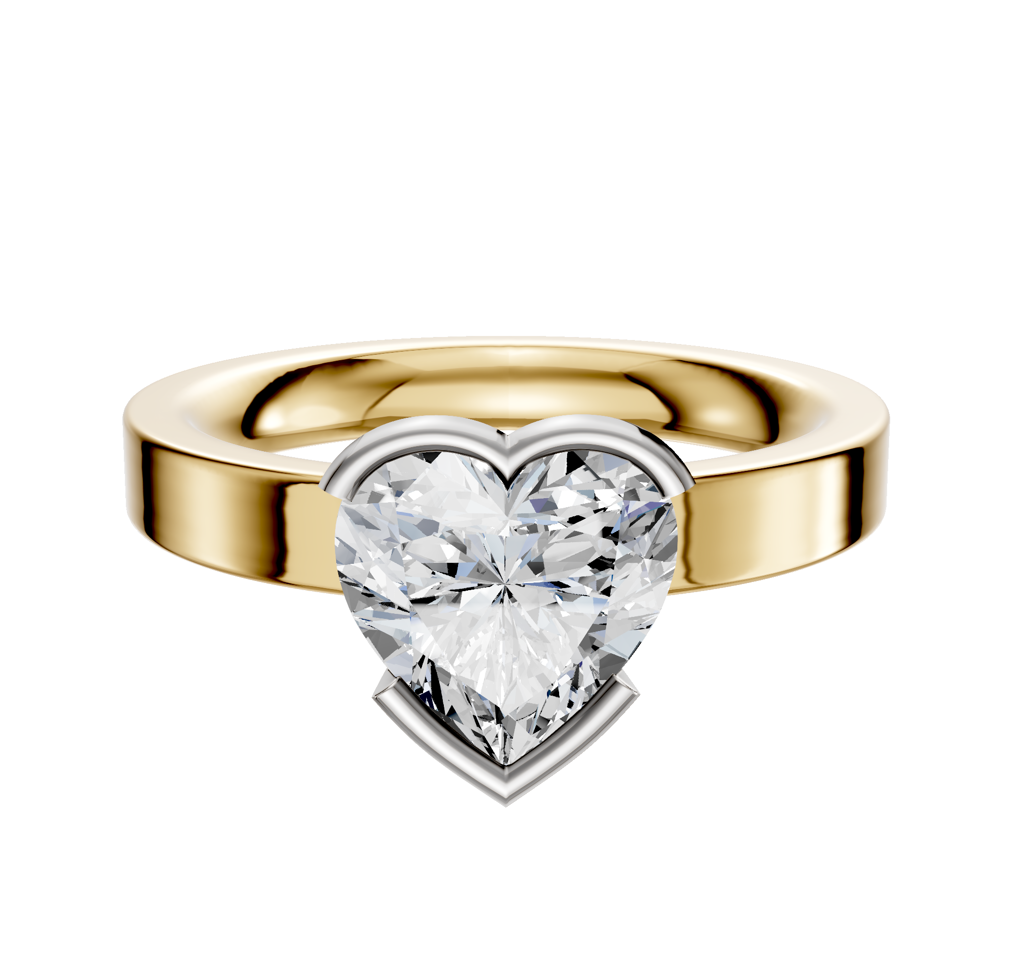 A 14K two-tone bezel half bezel East/West classic flat 3.0mm engagement ring, shown against a plain white background.