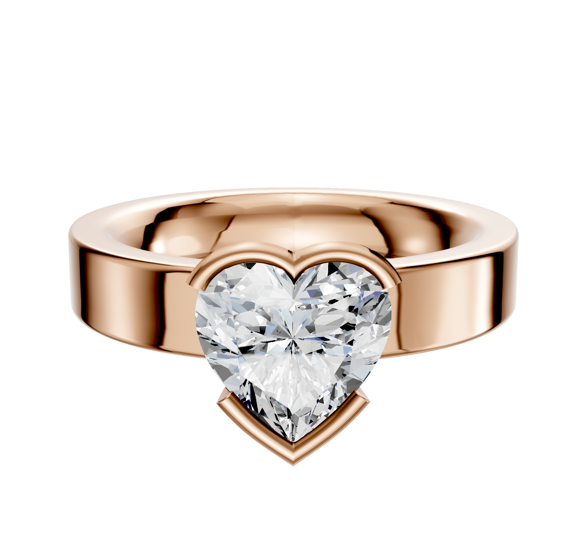 A 14K rose gold engagement ring with a classic flat 4.0mm band and an east/west half bezel setting, displayed on a plain white background.