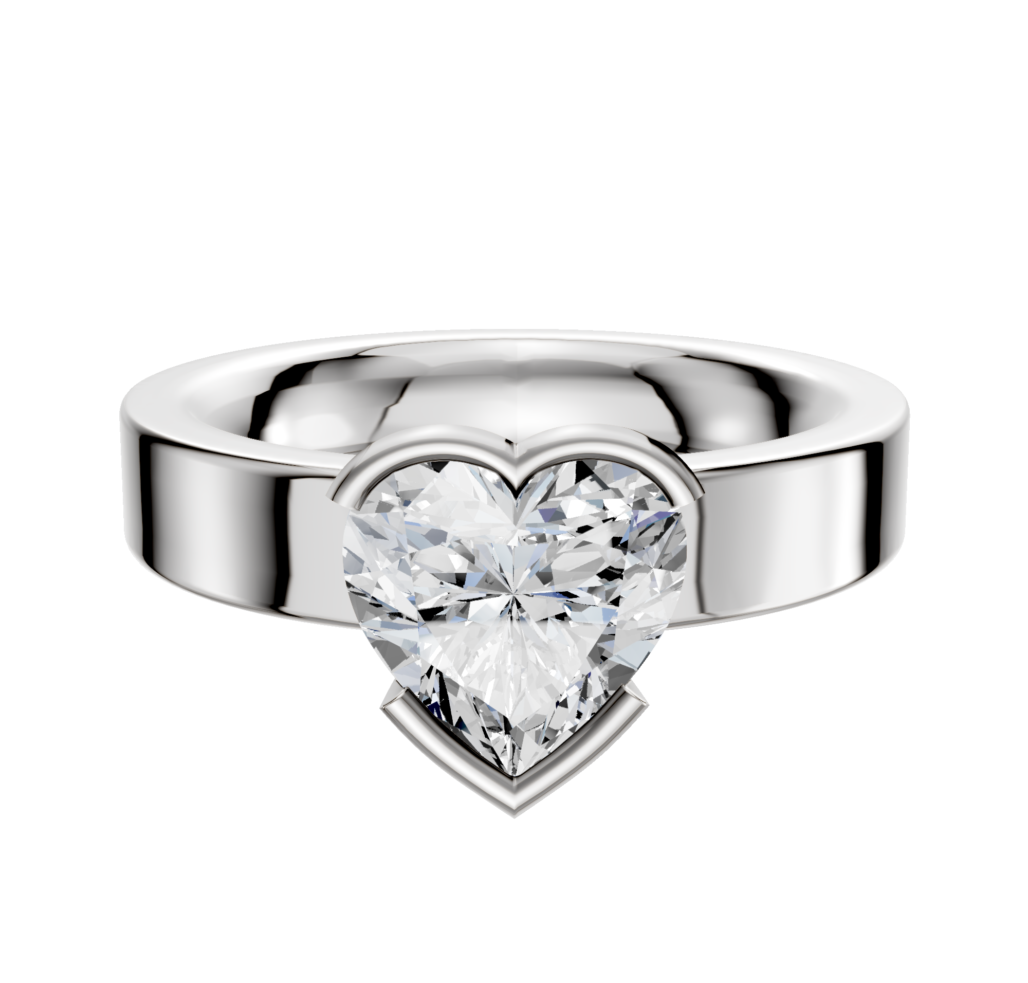 A platinum engagement ring with a classic flat 4.0mm half bezel design in an east/west setting, displayed against a plain white background.