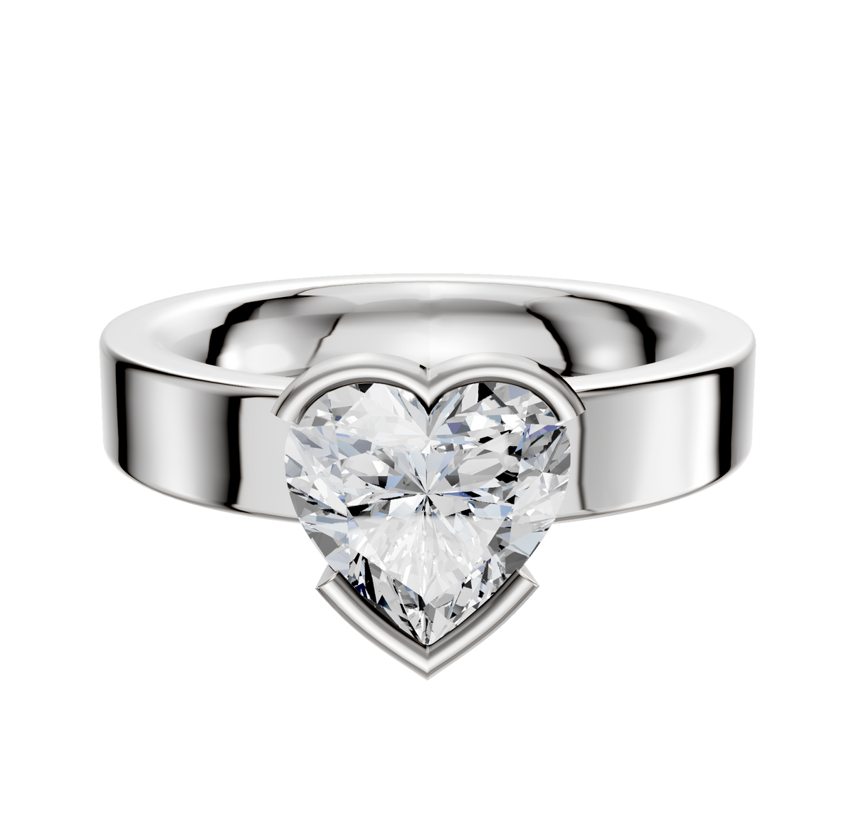 An 18K white gold Bezel Half Bezel East/West Classic Flat 4.0mm engagement ring displayed against a plain white background.