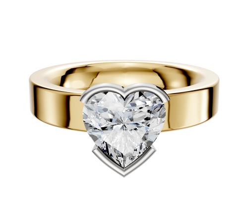 18K Two Tone Bezel Half Bezel East/West Classic Flat 4.0mm Engagement Ring