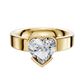 An 18K yellow gold classic flat 4.0mm band engagement ring with a bezel half-bezel east/west setting, displayed on a plain white background.