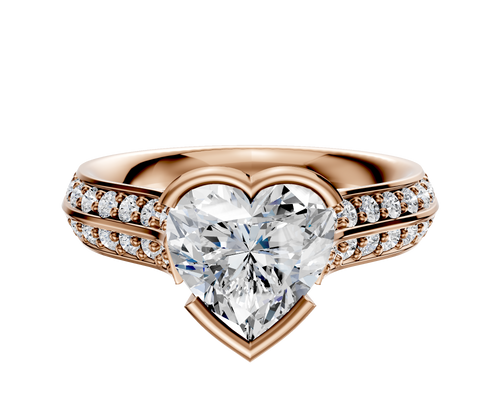 14K Rose Gold Bezel Half Bezel East/West Cathedral Knife Edge 1-Row-Pave 2.5mm Engagement Ring