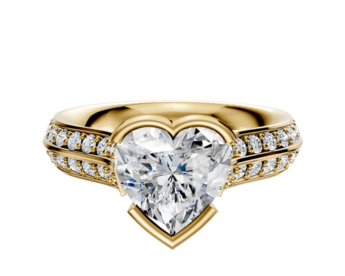 14K Yellow Gold Bezel Half Bezel East/West Cathedral Knife Edge 1-Row-Pave 2.5mm Engagement Ring