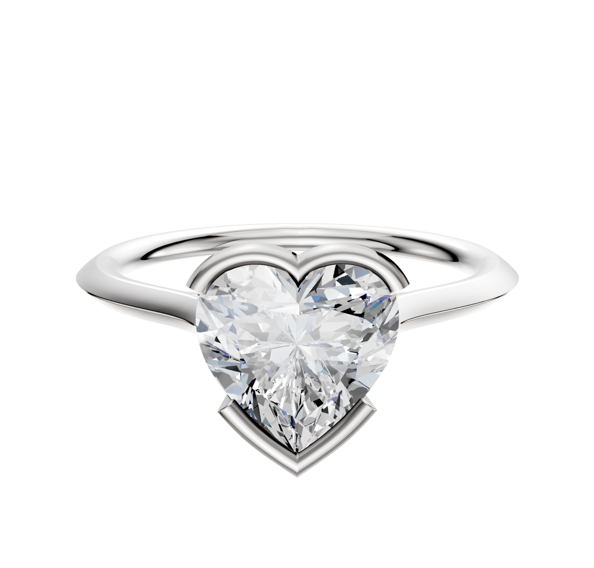 A 14K white gold engagement ring with a bezel half bezel east/west cathedral knife edge design (1.5mm), displayed against a plain white background.