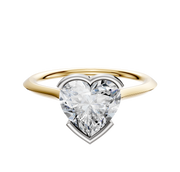 The 14K Two Tone Bezel Half Bezel East/West Cathedral Knife Edge 1.5mm Engagement Ring is showcased on a plain white background, highlighting its elegant design and mixed metal setting.