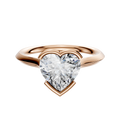 A 14K rose gold bezel half bezel east/west cathedral knife edge 2.0mm engagement ring is displayed on a plain white background.