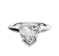 An 18K white gold bezel half bezel East/West cathedral knife edge 2.0mm engagement ring is displayed against a plain white background.