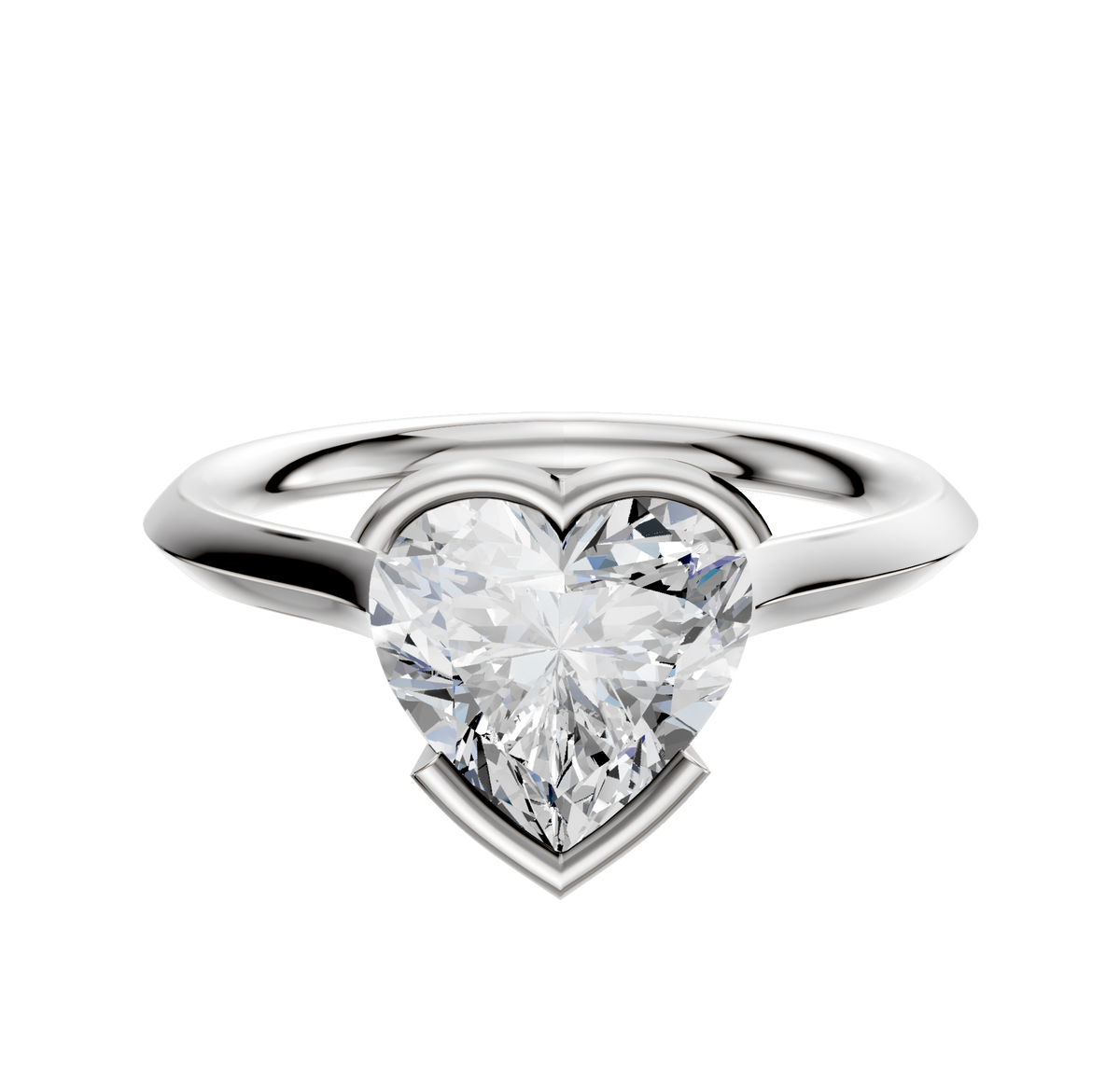 A Platinum Bezel Half Bezel East/West Cathedral Knife Edge 2.0mm Engagement Ring is shown on a plain white background, featuring a modern platinum setting that beautifully highlights the center stone.
