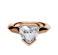 An 18K rose gold engagement ring with a bezel half bezel east/west cathedral knife edge 3.0mm band is showcased against a plain white background.