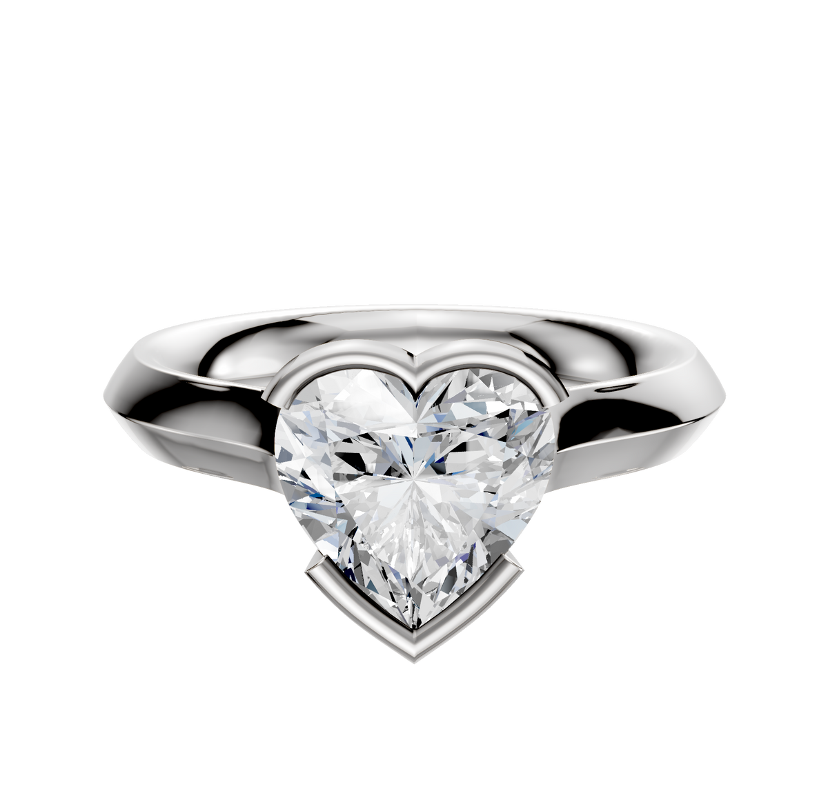 An 18K white gold cathedral knife edge engagement ring, 3.0mm wide, with a half bezel east/west setting, displayed against a plain white background.