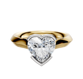 An 18K two-tone bezel half-bezel east/west cathedral knife edge 3.0mm engagement ring is shown on a plain white background, featuring a unique setting that blends gold and silver tones for an elegant look.
