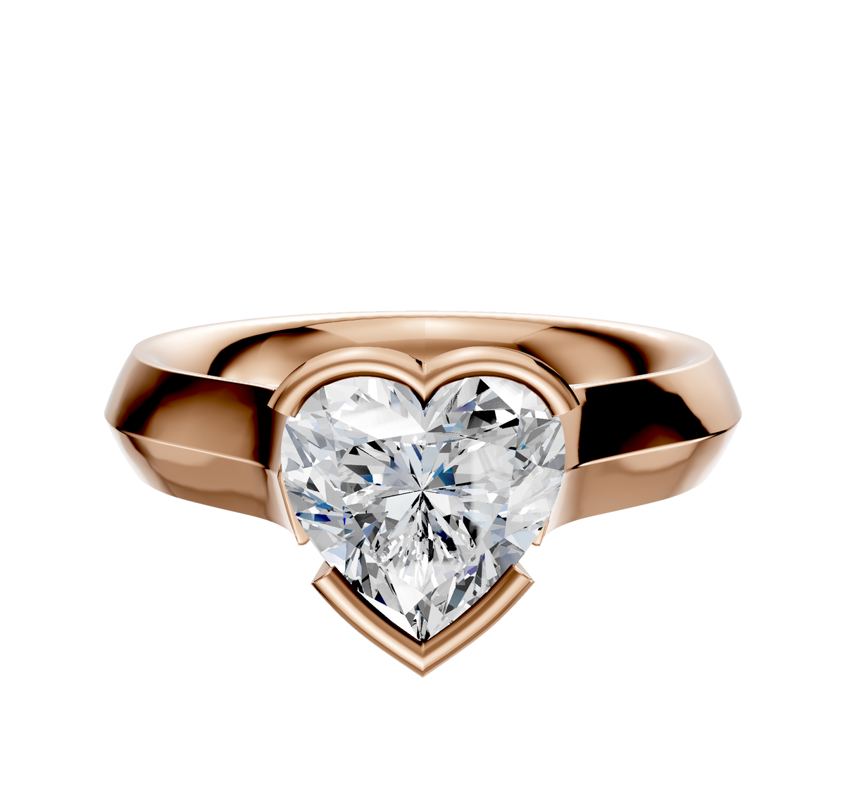 A 14K rose gold engagement ring with a 4.0mm bezel and half bezel east/west cathedral knife edge design, displayed against a plain white background.